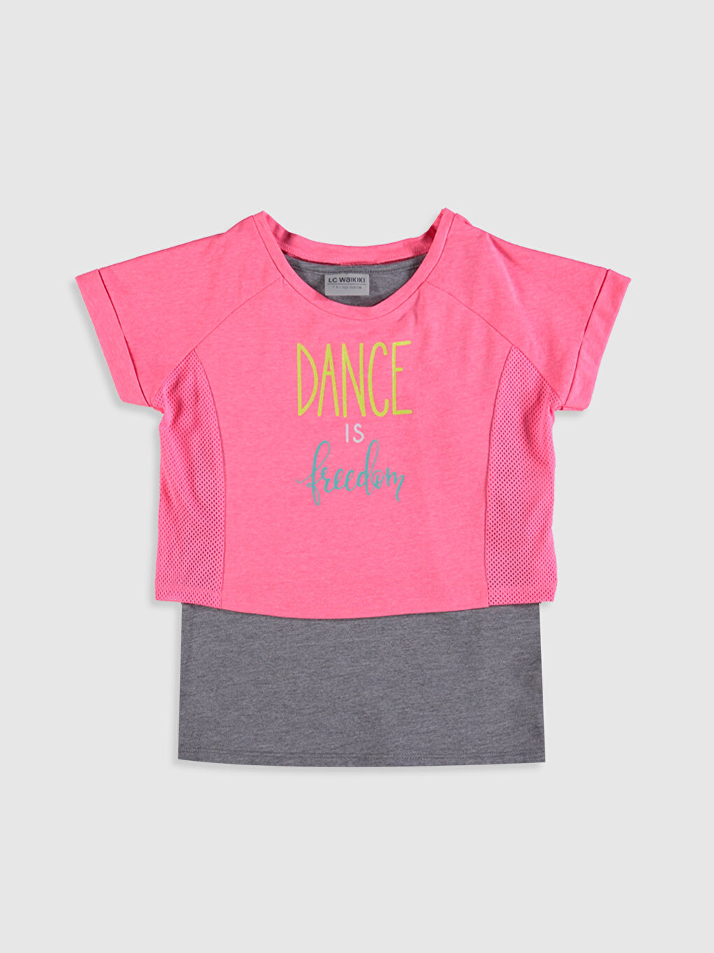 Pembe Bisiklet Yaka Kısa Kollu Kız Çocuk Tişört