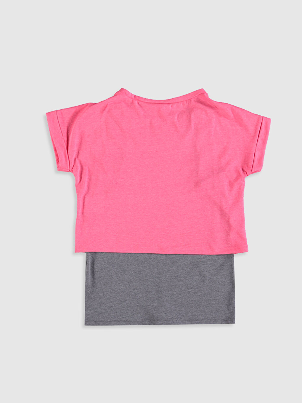 Pembe Bisiklet Yaka Kısa Kollu Kız Çocuk Tişört-1