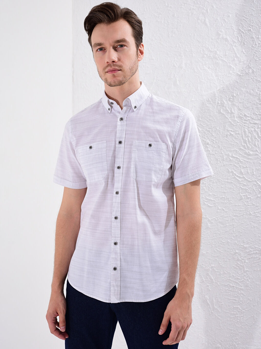 Gri Regular Fit Kısa Kollu Poplin Gömlek