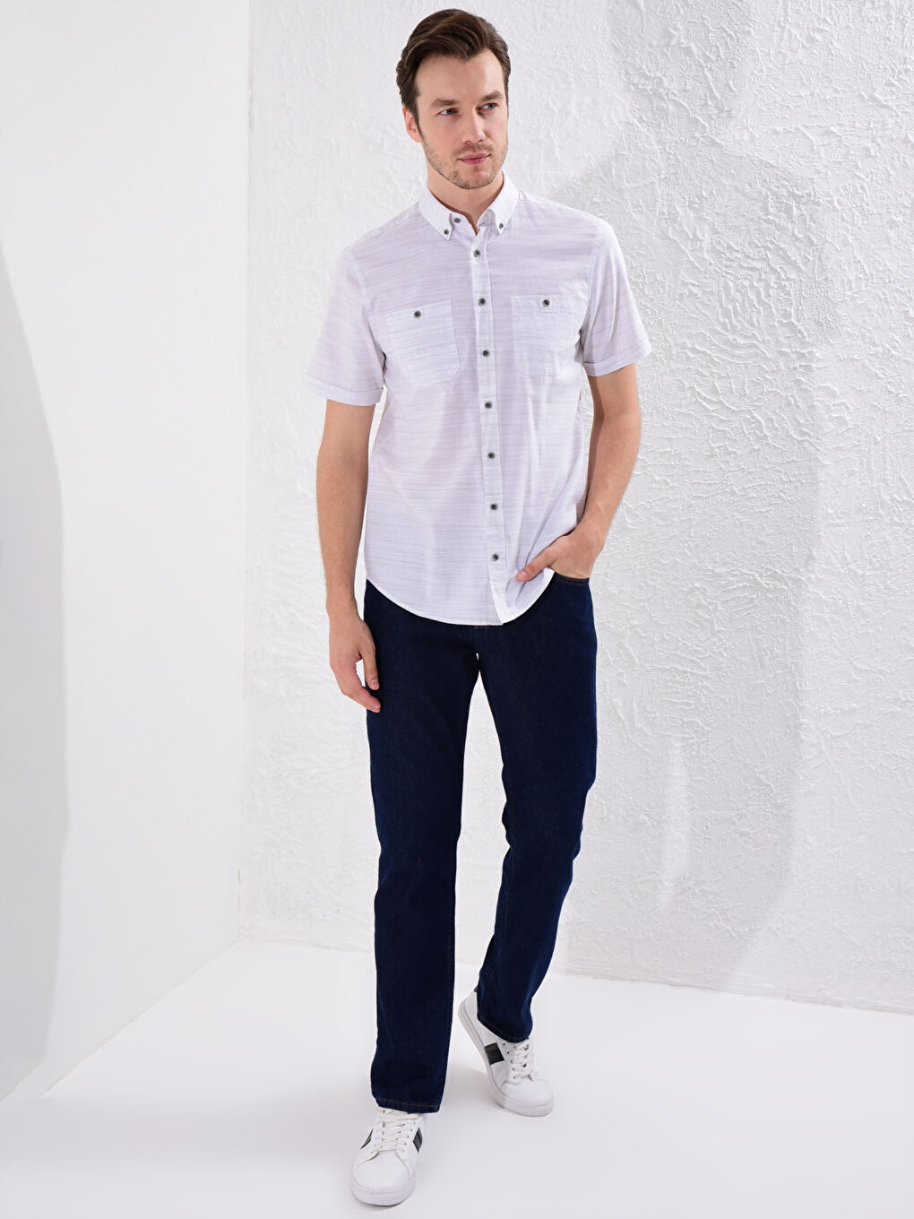 Gri Regular Fit Kısa Kollu Poplin Gömlek-2