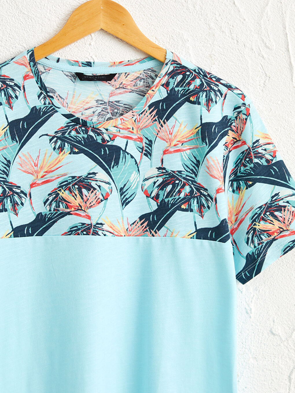 Turkuaz Bisiklet Yaka Desenli Tişört-2