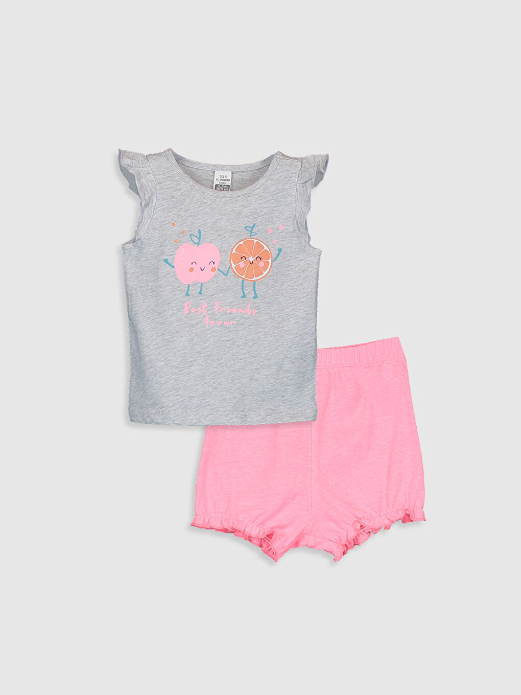 Beyaz Bisiklet Yaka Kolsuz Baskılı Kız Bebek Pijama Takımı-1