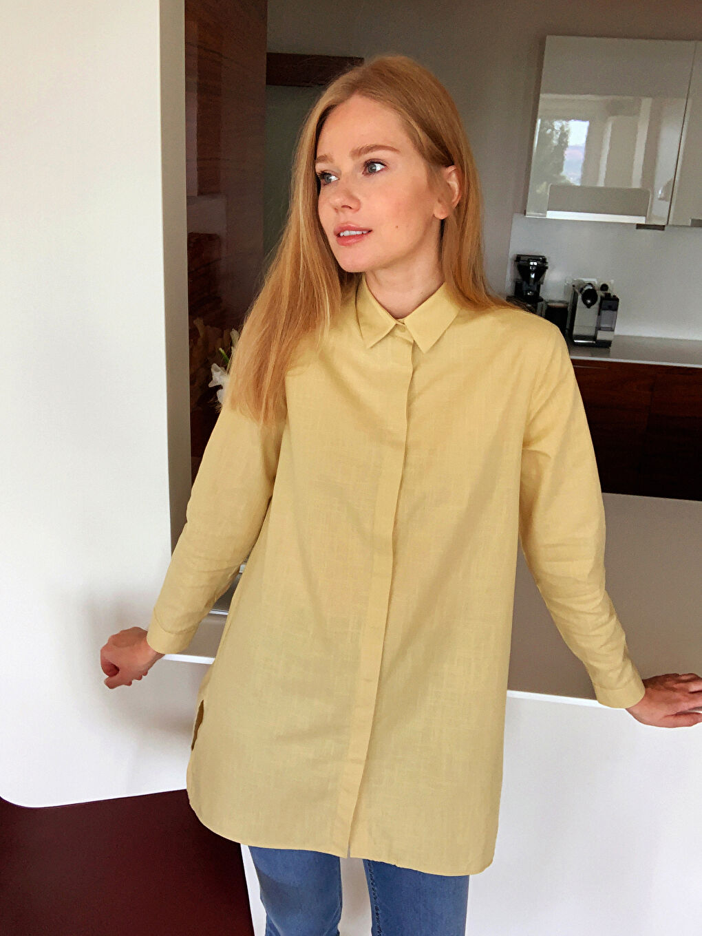 Standard Fit Long Sleeve Women's Plain Cotton Tunic
