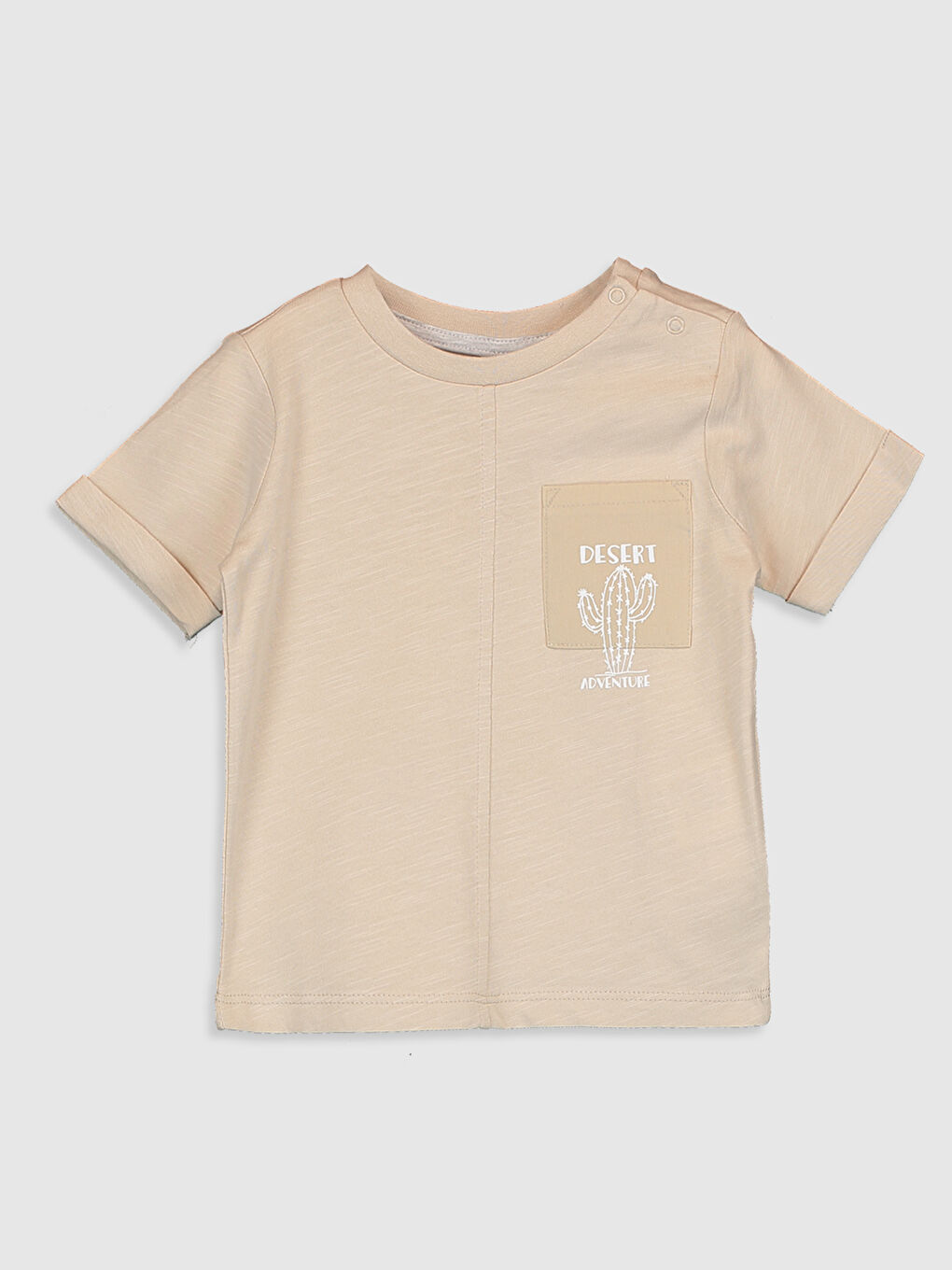 Bej Bisiklet Yaka Kısa Kollu Erkek Bebek Tişört