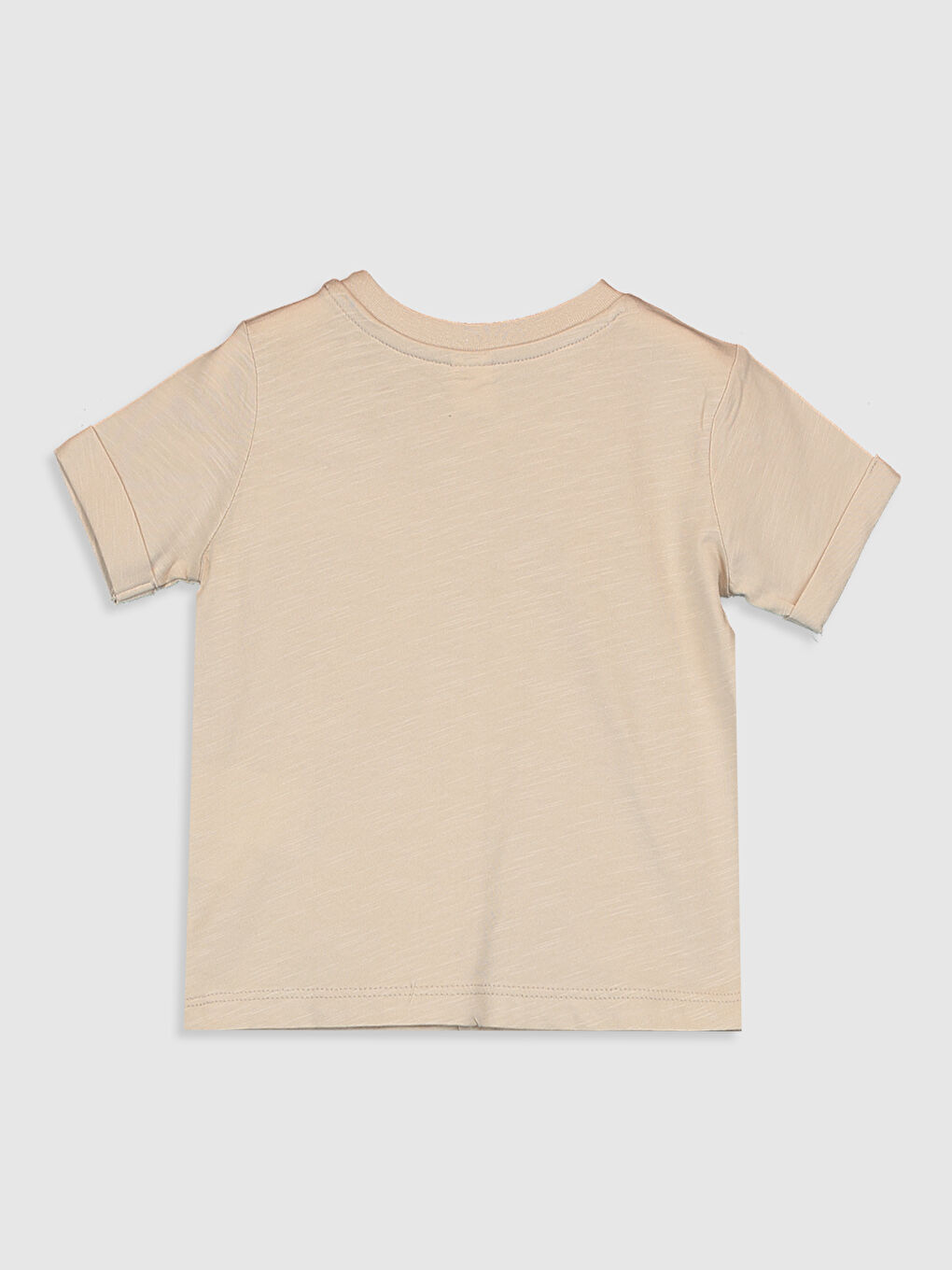 Bej Bisiklet Yaka Kısa Kollu Erkek Bebek Tişört-1