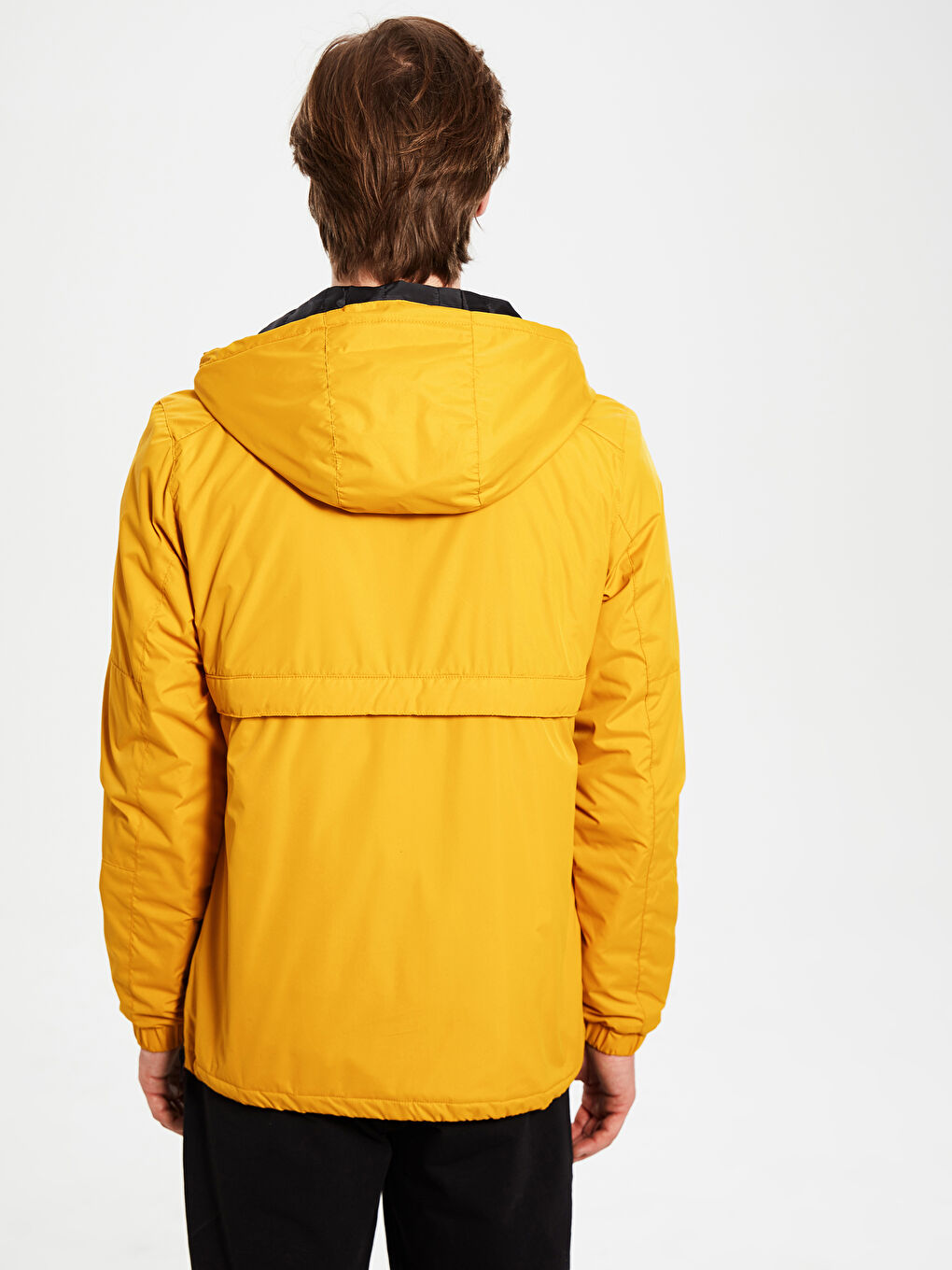 Sarı Slim Fit Kapüşonlu Erkek Kanguru Mont-1