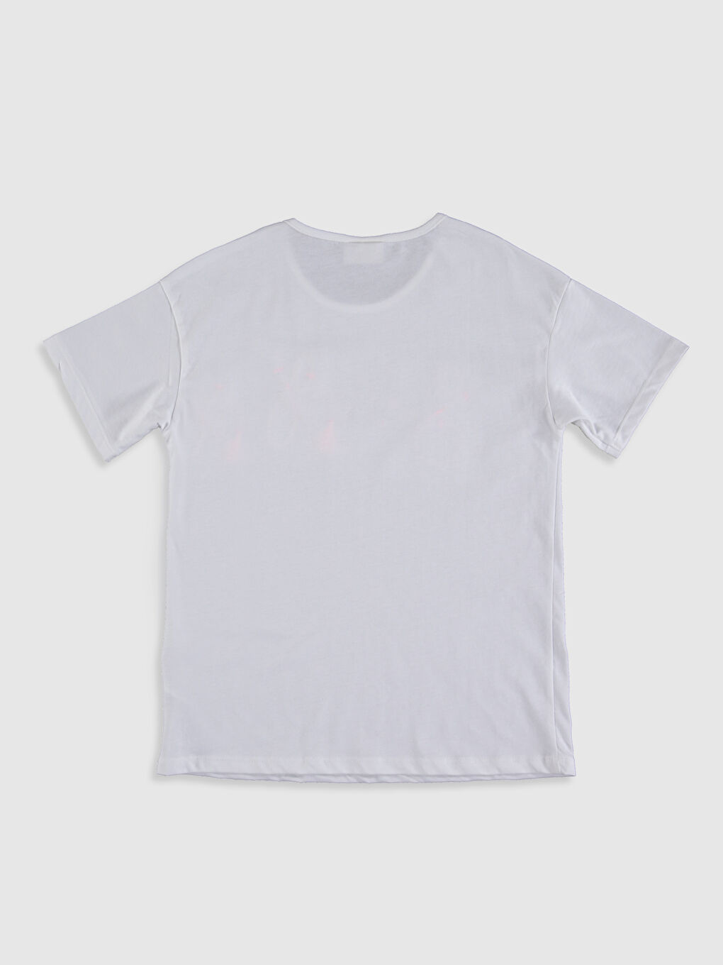 Beyaz Bisiklet Yaka Kısa Kollu Kız Çocuk Tişört-1