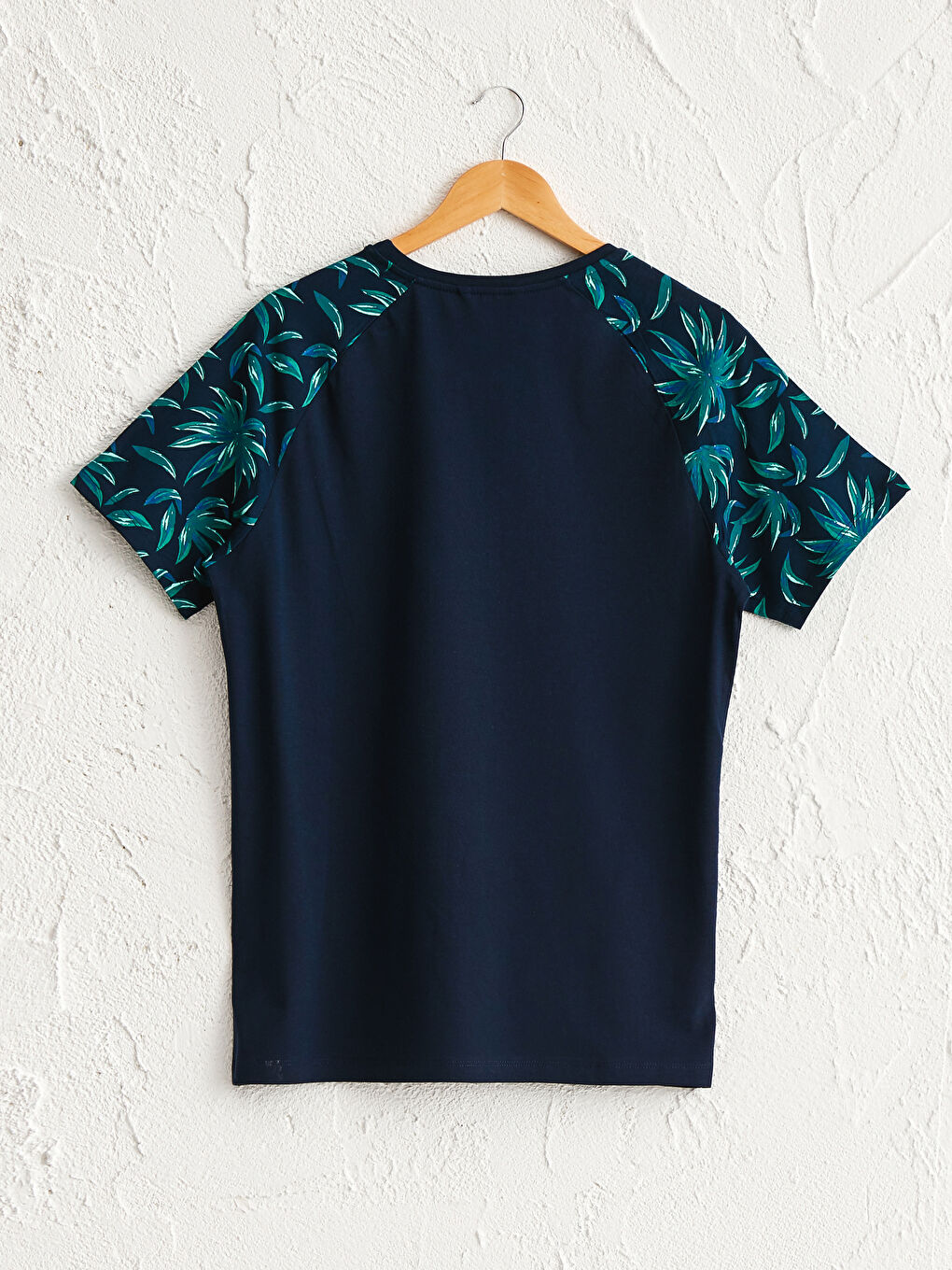 Lacivert Bisiklet Yaka Baskılı Penye Tişört-1