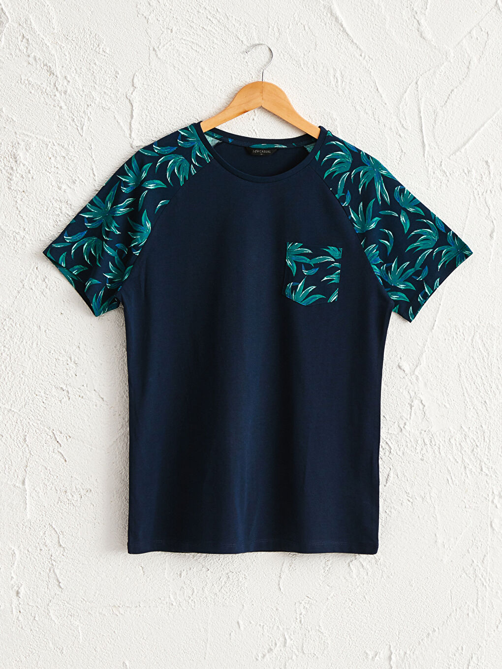 Lacivert Bisiklet Yaka Baskılı Penye Tişört