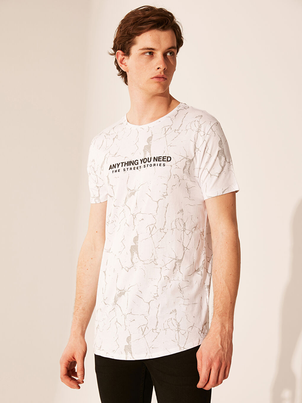 Beyaz Penye Erkek Tişört-2