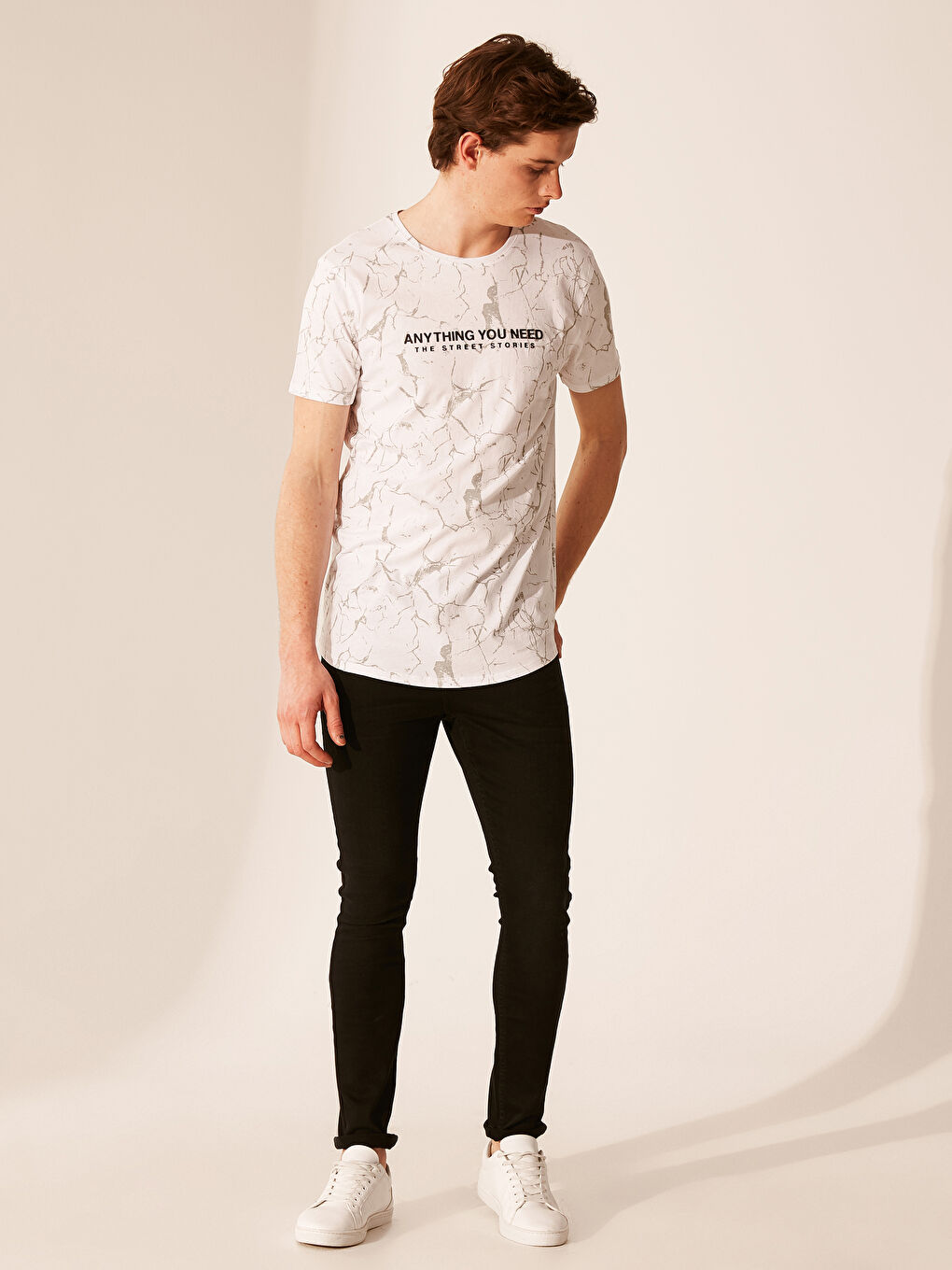 Beyaz Penye Erkek Tişört-4