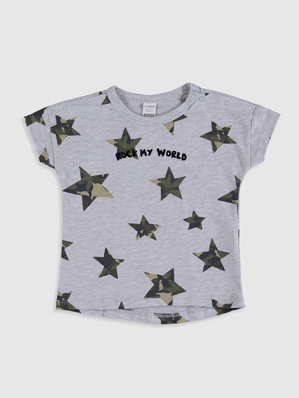 Haki Bisiklet Yaka Kısa Kollu Erkek Bebek Tişört