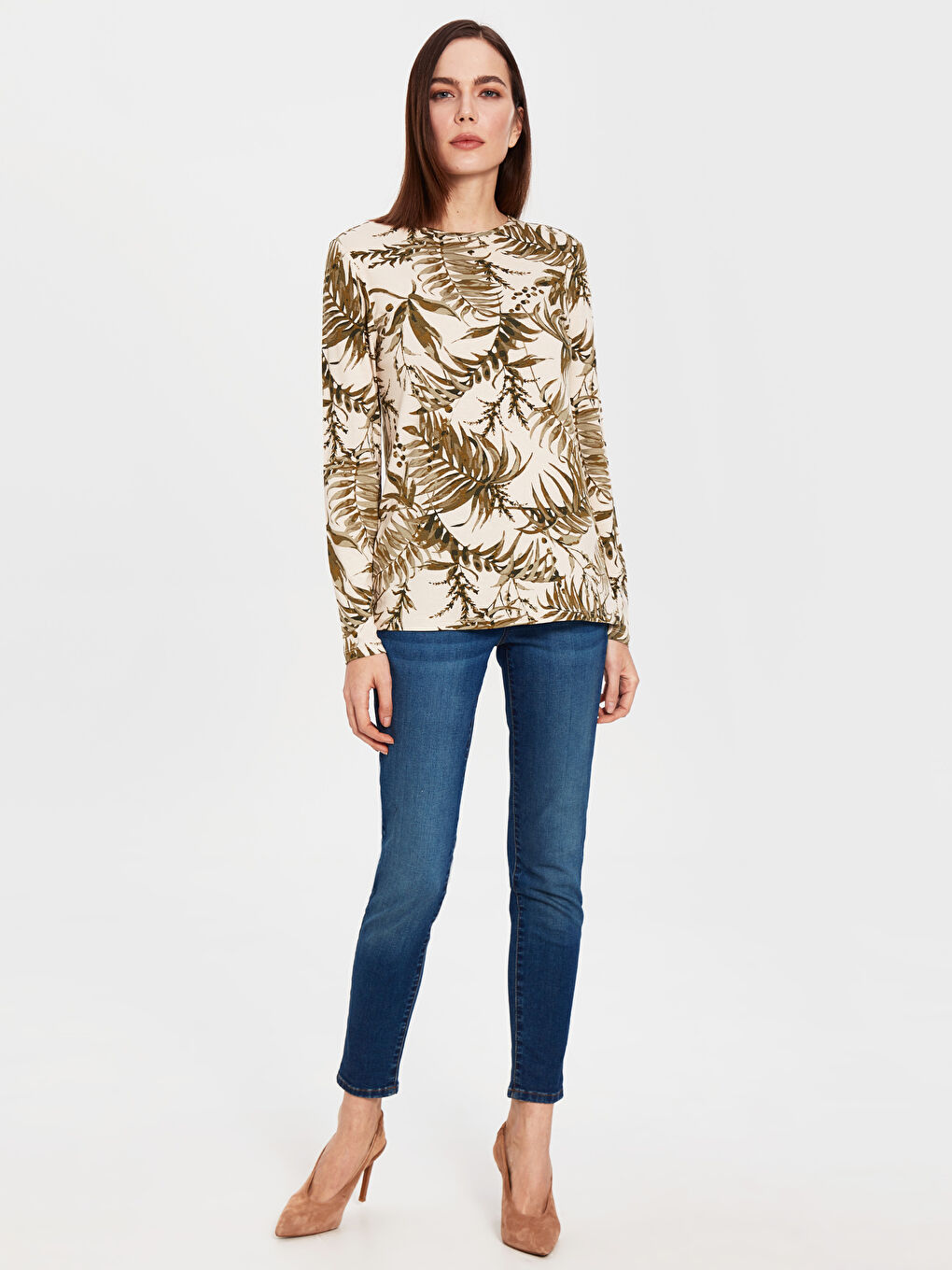 Yeşil Uzun Kollu Bisiklet Yaka Tişört-4