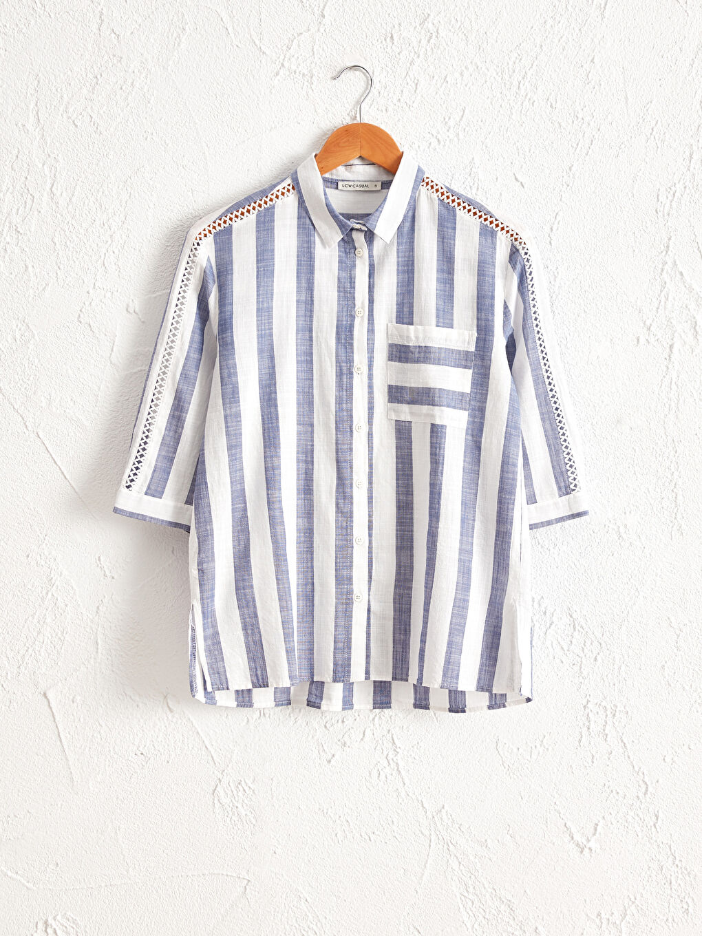 Mavi Çizgili Poplin Gömlek-1