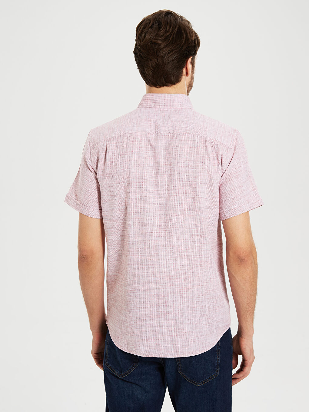 Kırmızı Regular Fit Kısa Kollu Armürlü Gömlek-3