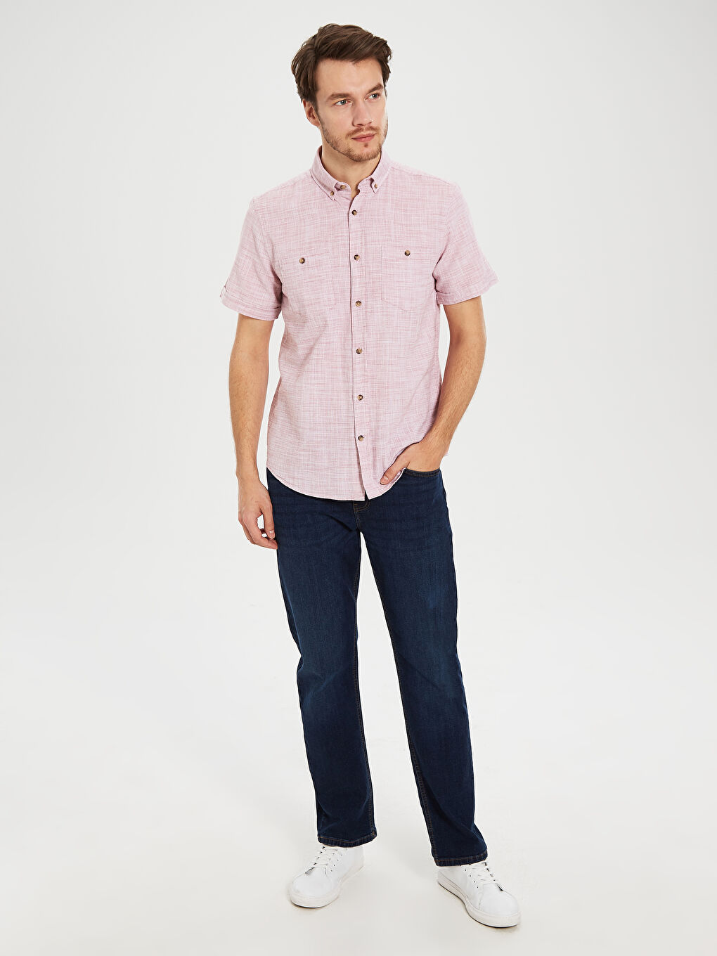 Kırmızı Regular Fit Kısa Kollu Armürlü Gömlek-4