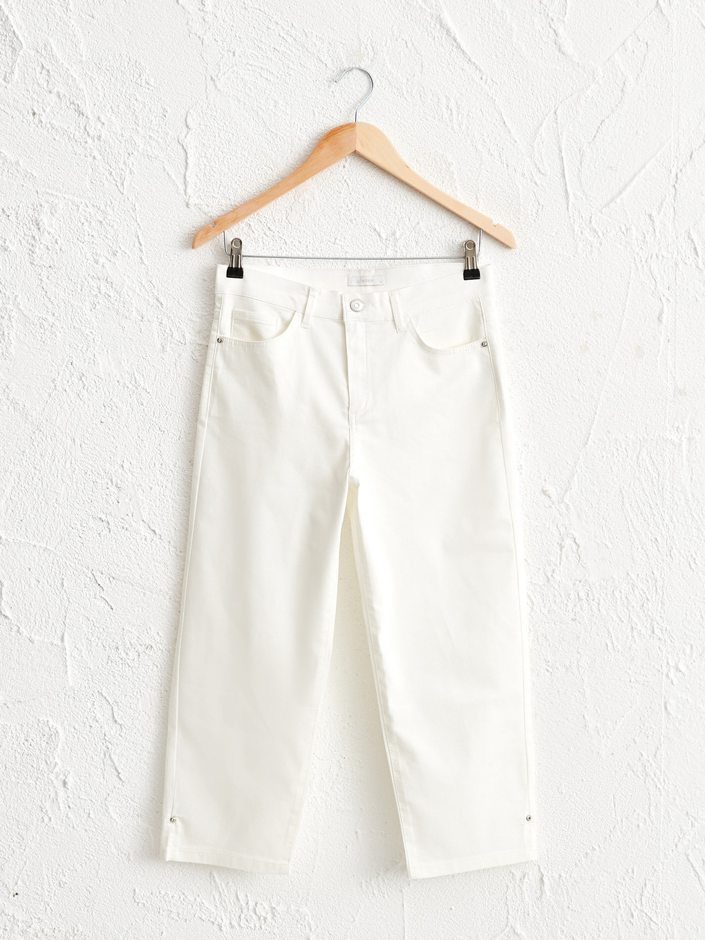 Ekru Standart Fit Gabardin Kadın Düz Paça Esnek Kapri