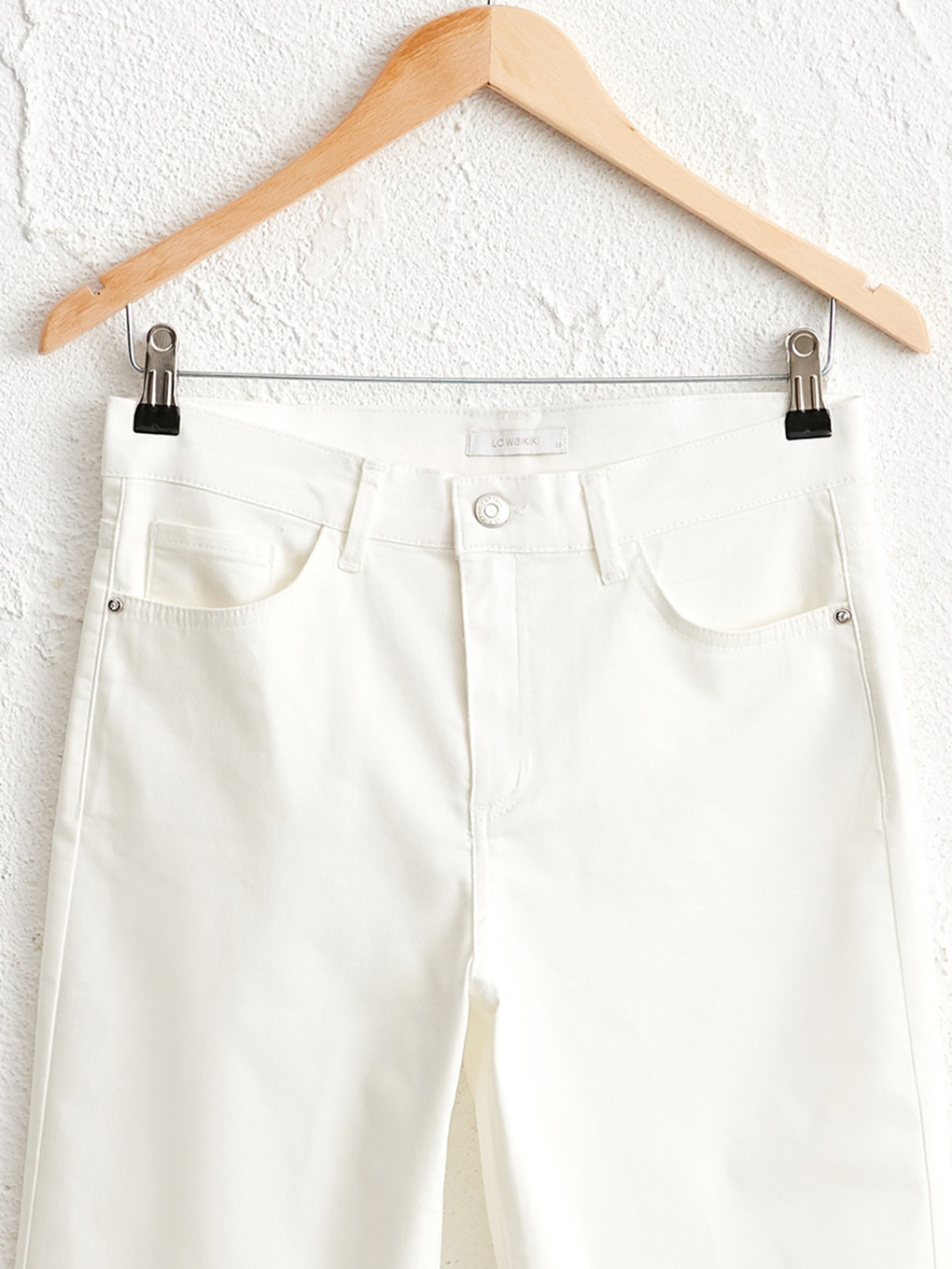 Ekru Standart Fit Gabardin Kadın Düz Paça Esnek Kapri-2