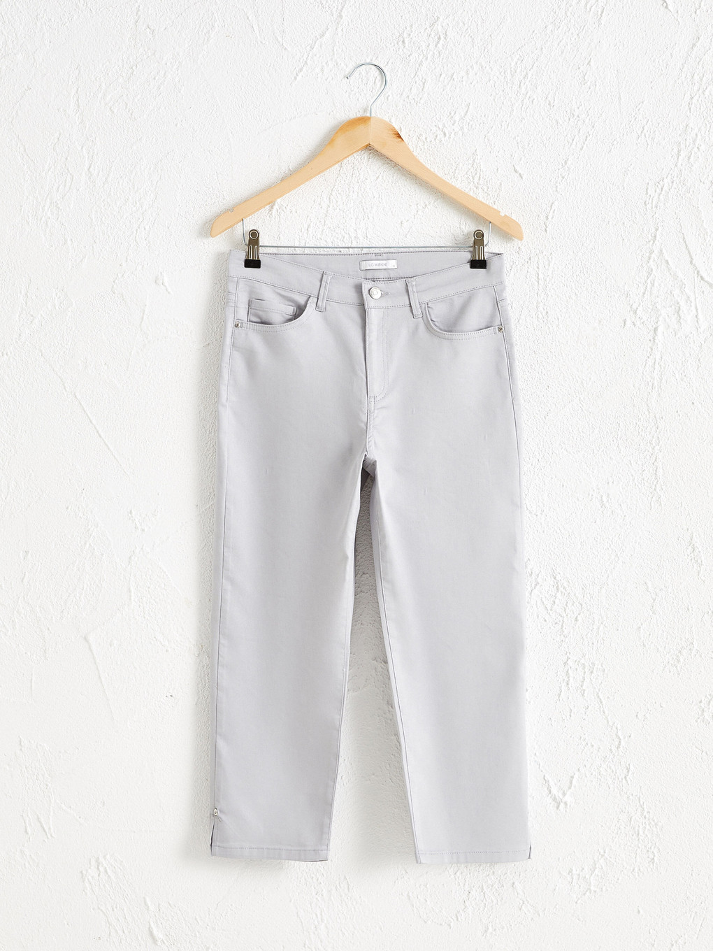 Gri Standart Fit Gabardin Kadın Düz Paça Esnek Kapri