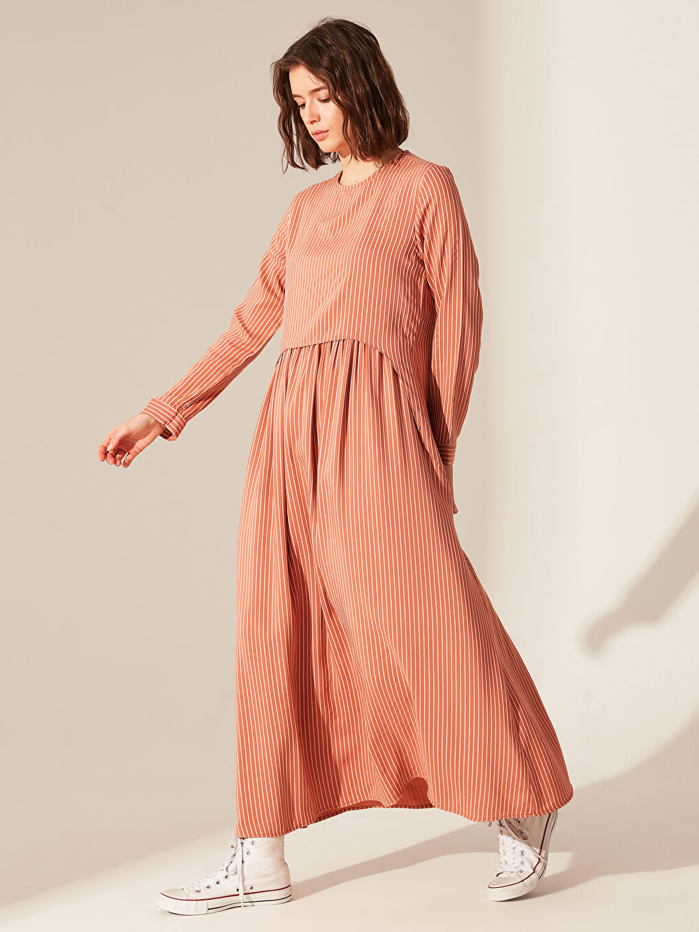 LCW Modest Striped Long Loose Viscose Dress -0SJ258Z8-DBN