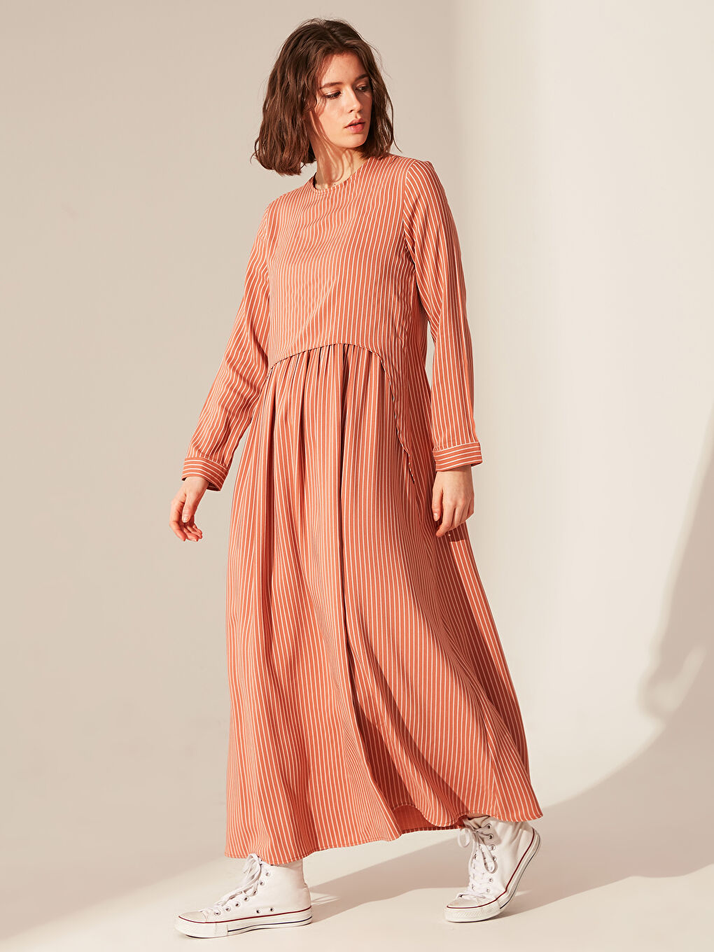 LCW Modest Striped Long Loose Viscose Dress -0SJ258Z8-DBN