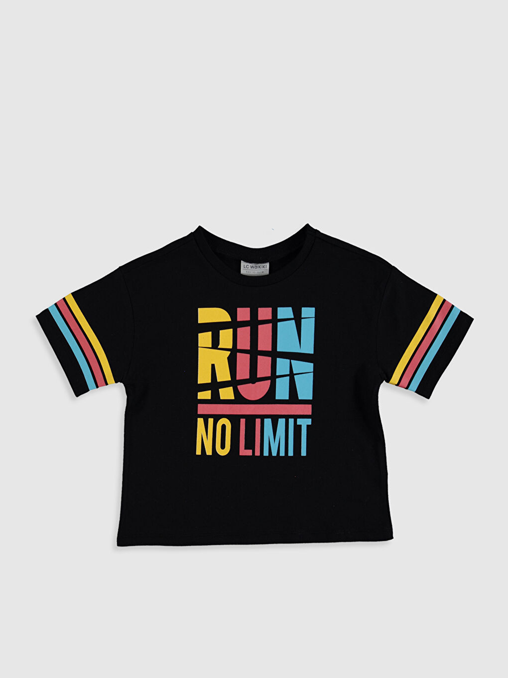 Siyah Bisiklet Yaka Kısa Kollu Kız Çocuk Tişört