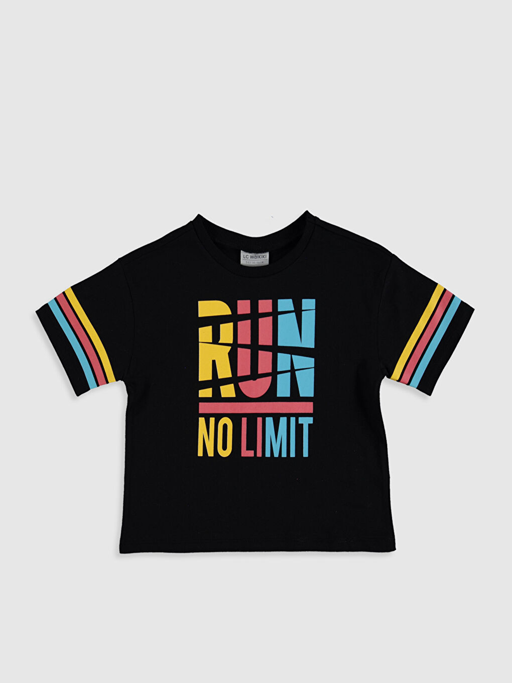 Siyah Bisiklet Yaka Kısa Kollu Kız Çocuk Tişört-1