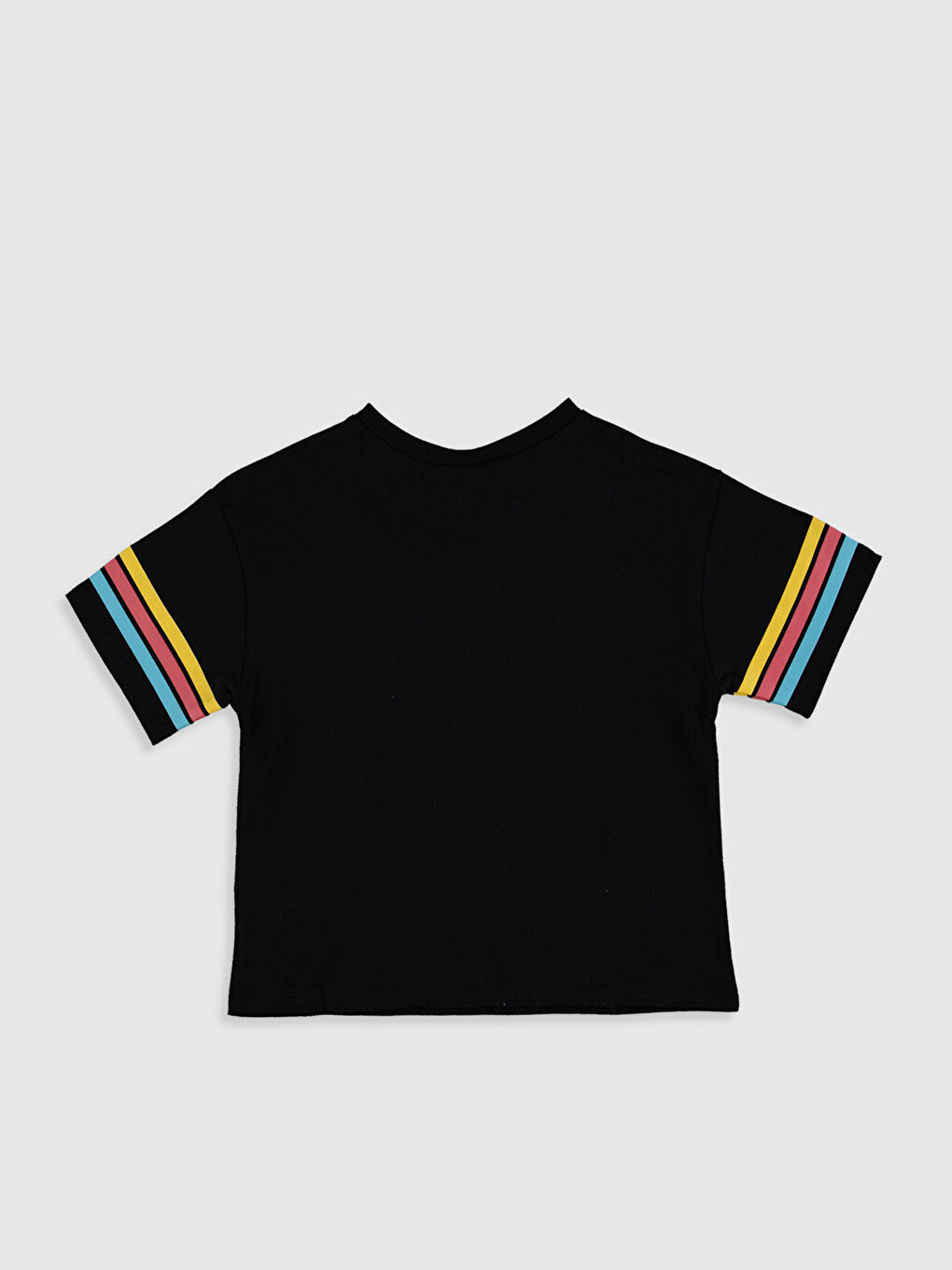 Siyah Bisiklet Yaka Kısa Kollu Kız Çocuk Tişört-2