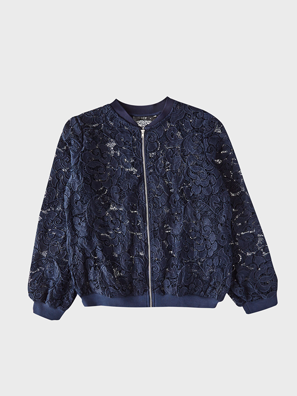 Damen Langarm Spitzen Strickjacke mit Reißverschluss-1