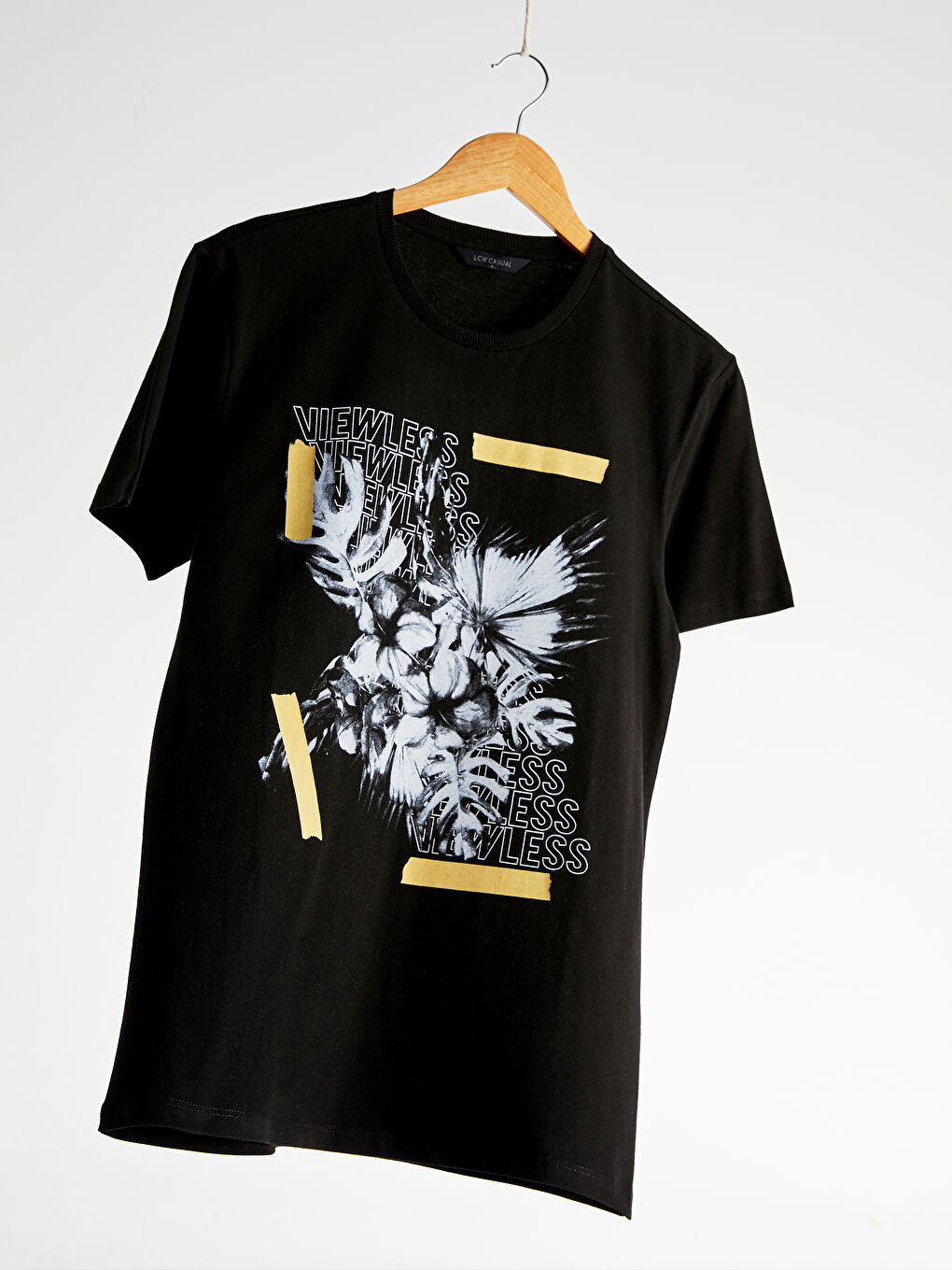 Okrugli izrez štampana majica od češljanog pamuka-1