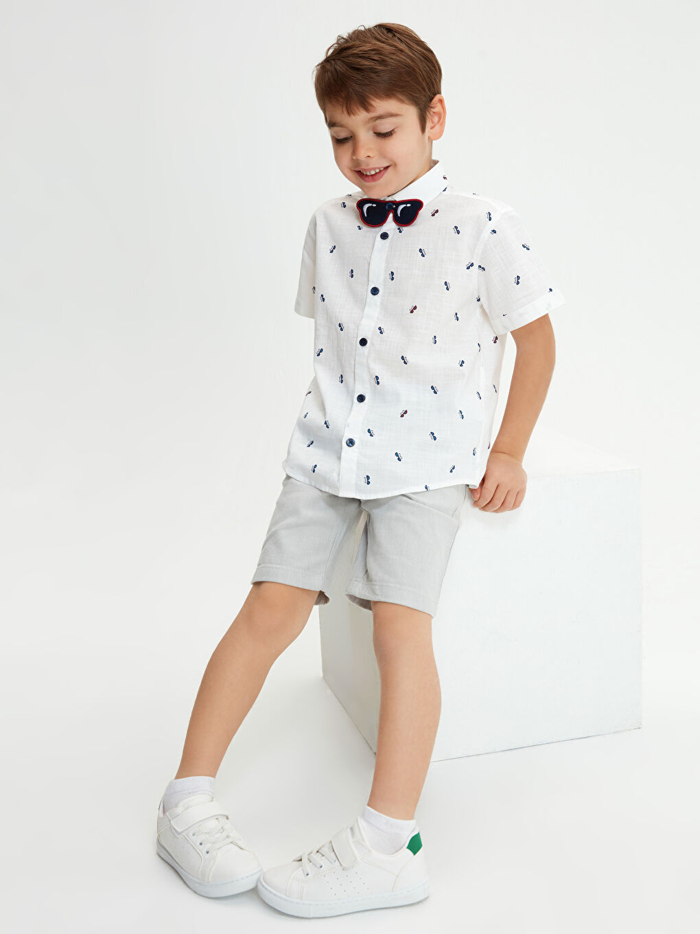 Gri Basic Gabardin Erkek Çocuk Şort-1