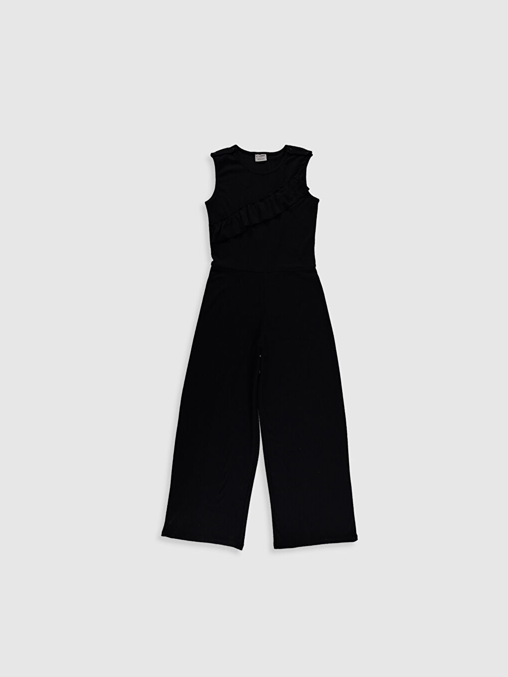 Siyah Bisiklet Yaka Fırfırlı Kız Çocuk Tulum