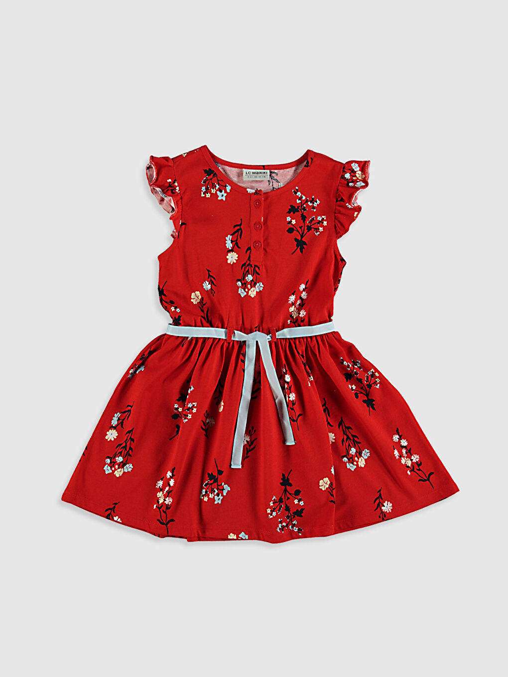 Robe Fille à Manches Courtes avec Volants et Motifs à Col Rond