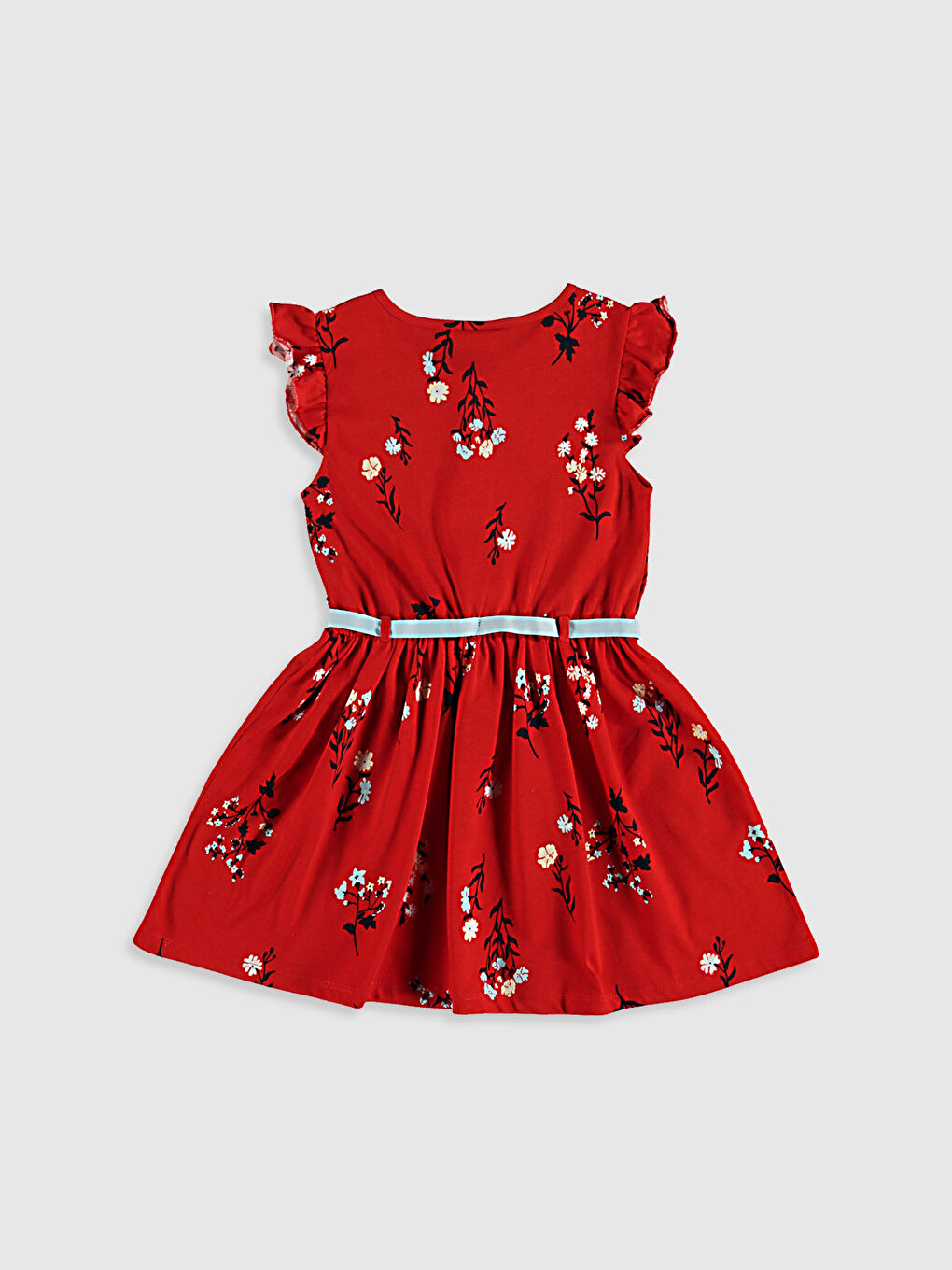 Robe Fille à Manches Courtes avec Volants et Motifs à Col Rond-1