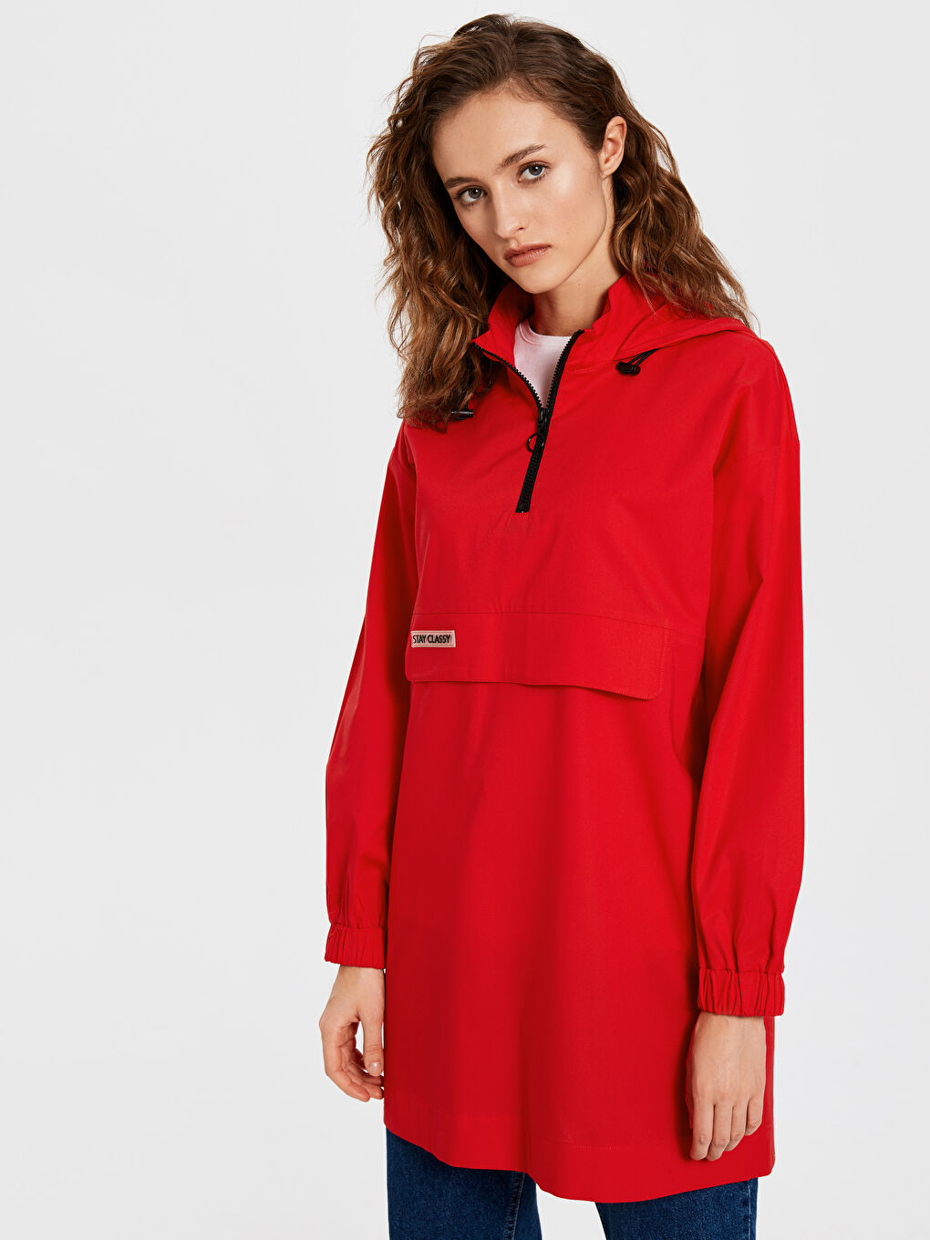 Stand Collar Long Sleeve Oversize Poplin Women's Tunic-2