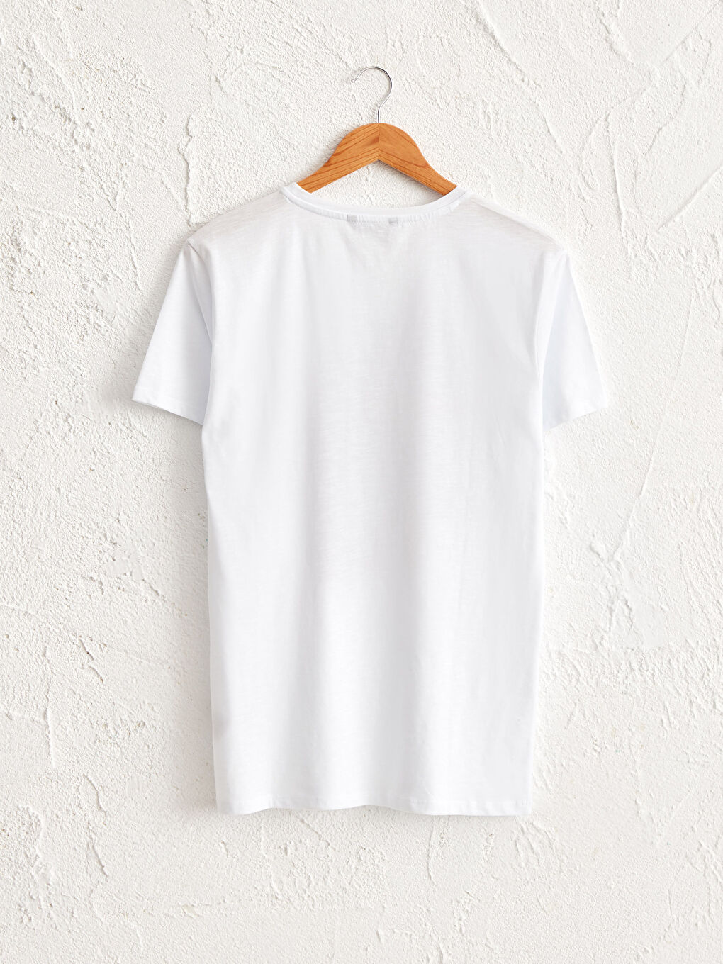 Beyaz Bisiklet Yaka Baskılı Penye Tişört-1