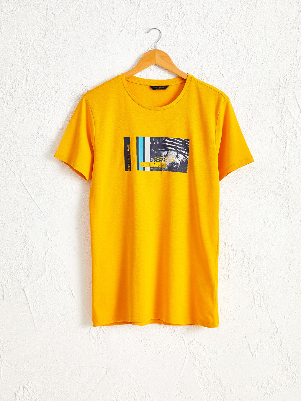 Sarı Bisiklet Yaka Baskılı Oversize Tişört