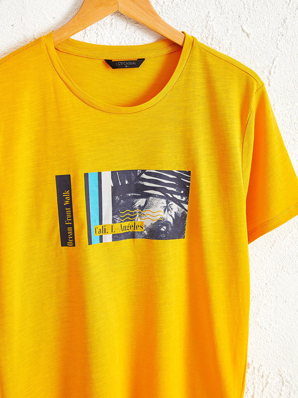 Sarı Bisiklet Yaka Baskılı Oversize Tişört-2