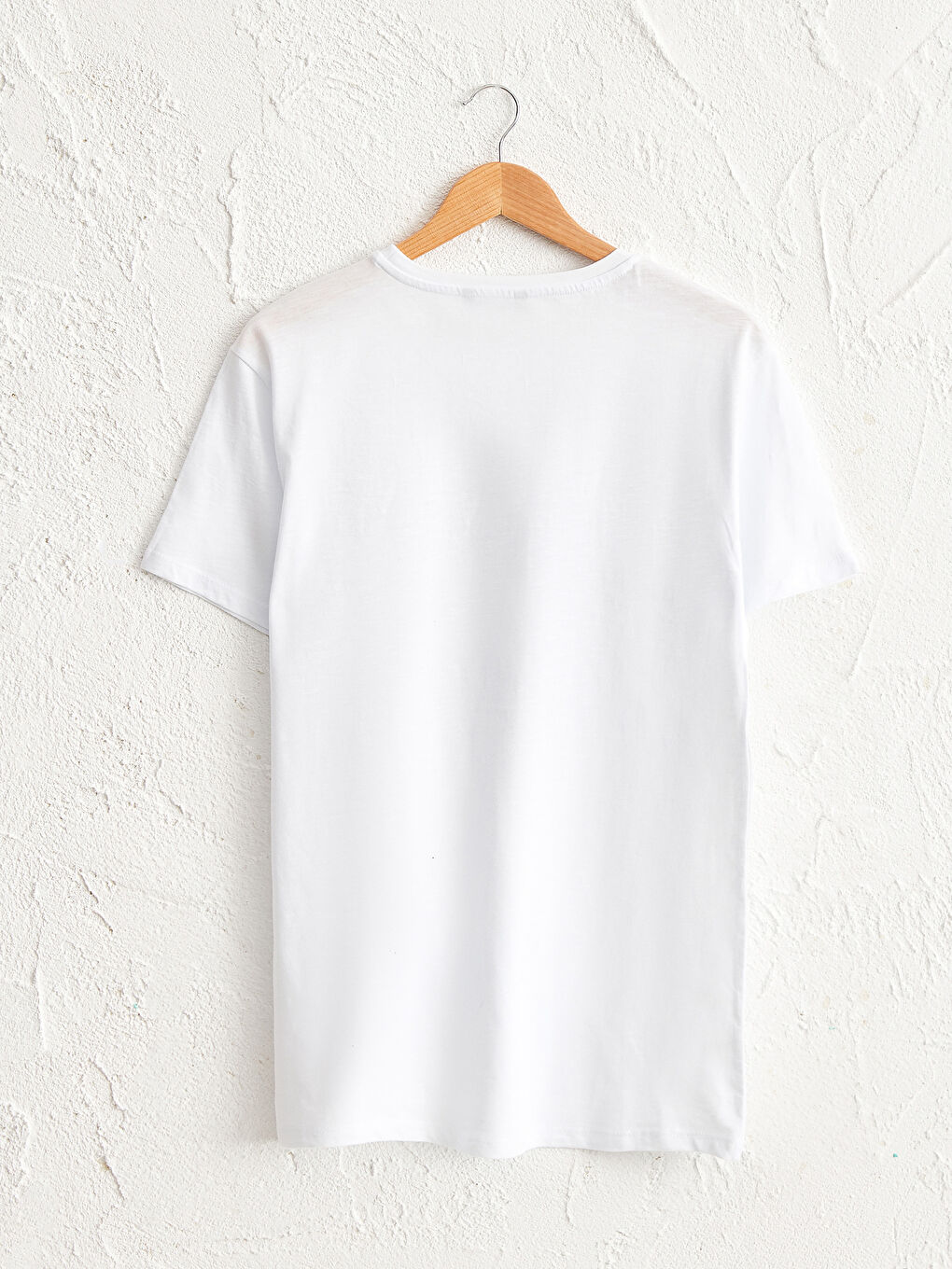 Beyaz Bisiklet Yaka Baskılı Tişört-2