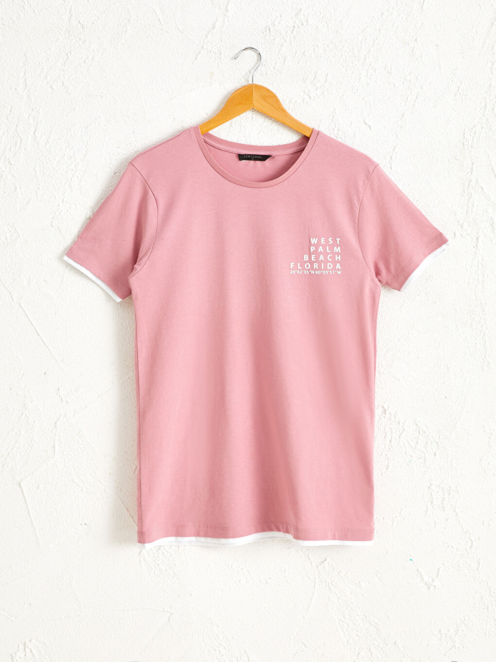 Pembe Bisiklet Yaka Baskılı Tişört