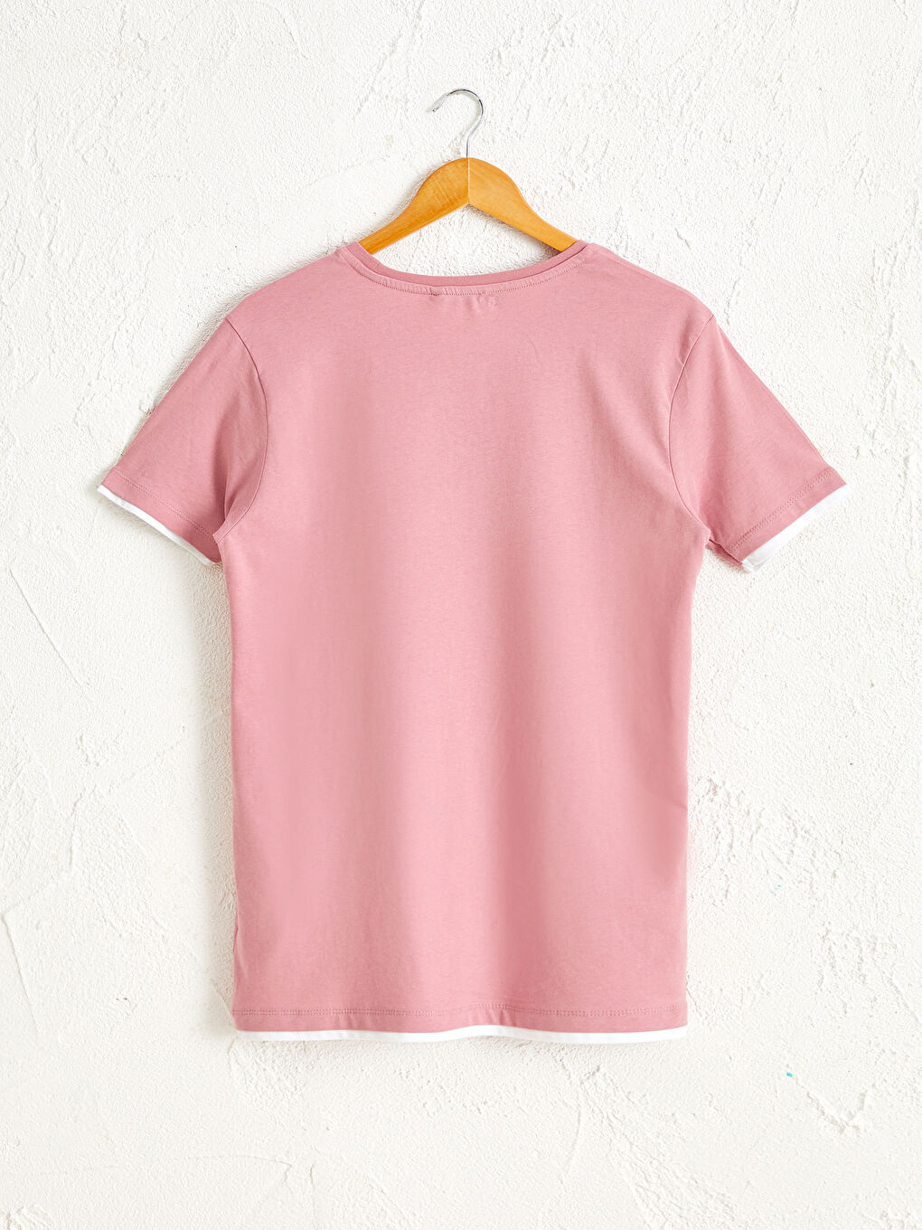 Pembe Bisiklet Yaka Baskılı Tişört-1