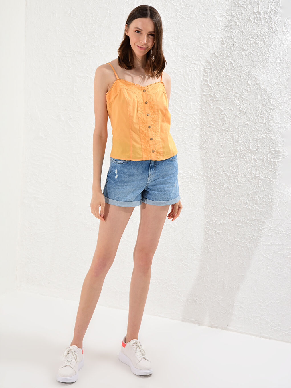 Women's V-Neck Embroidered Strapped Cotton Blouse-1