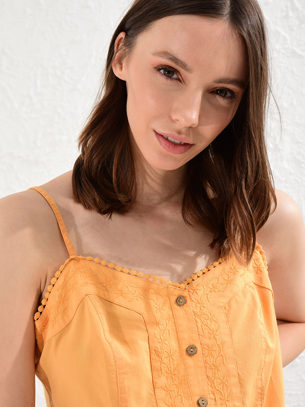 Women's V-Neck Embroidered Strapped Cotton Blouse-2