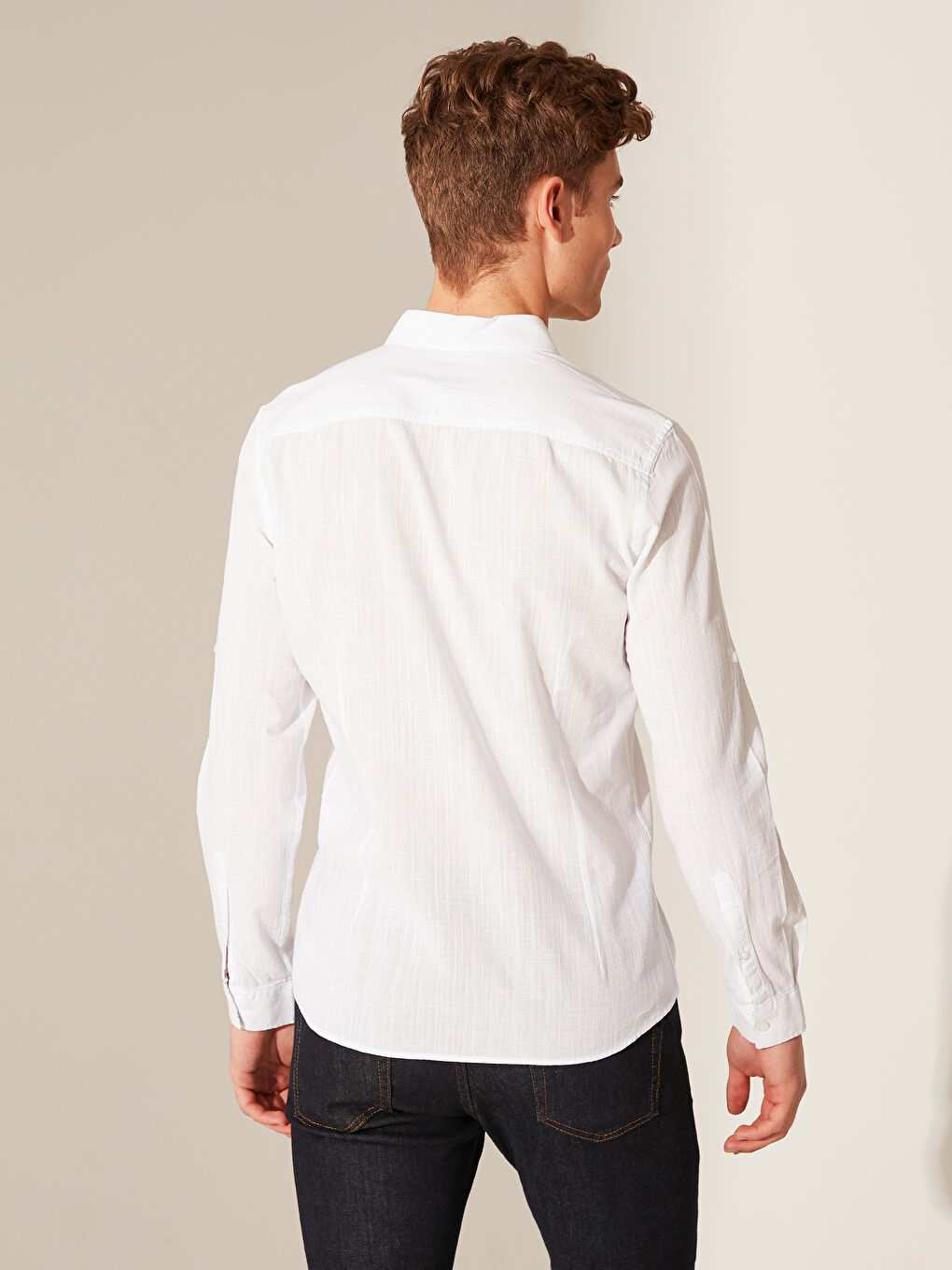 Beyaz Ekstra Slim Fit Uzun Kollu Poplin Gömlek-8