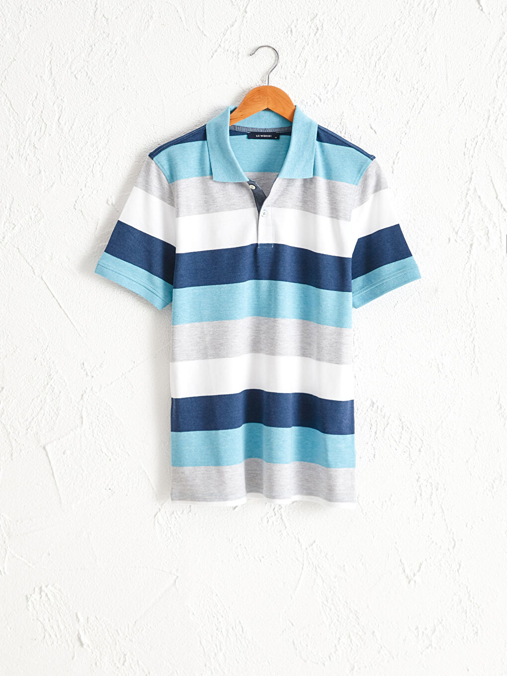 Striped Polo Neck Short Sleeve Pique T-Shirt