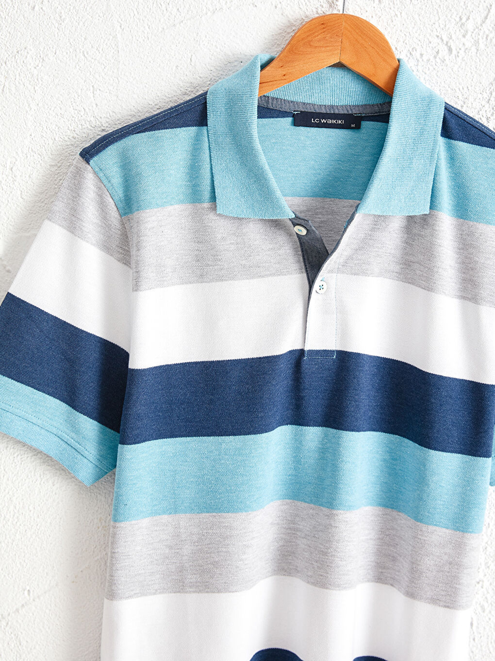 Striped Polo Neck Short Sleeve Pique T-Shirt-2