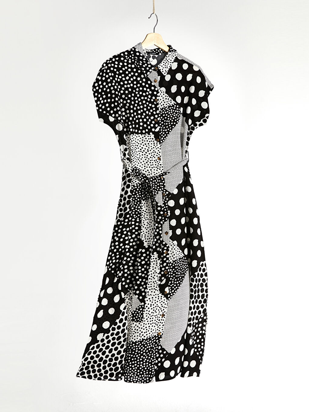 Gri Kuşaklı Desenli Gömlek Gömlek Elbise-2