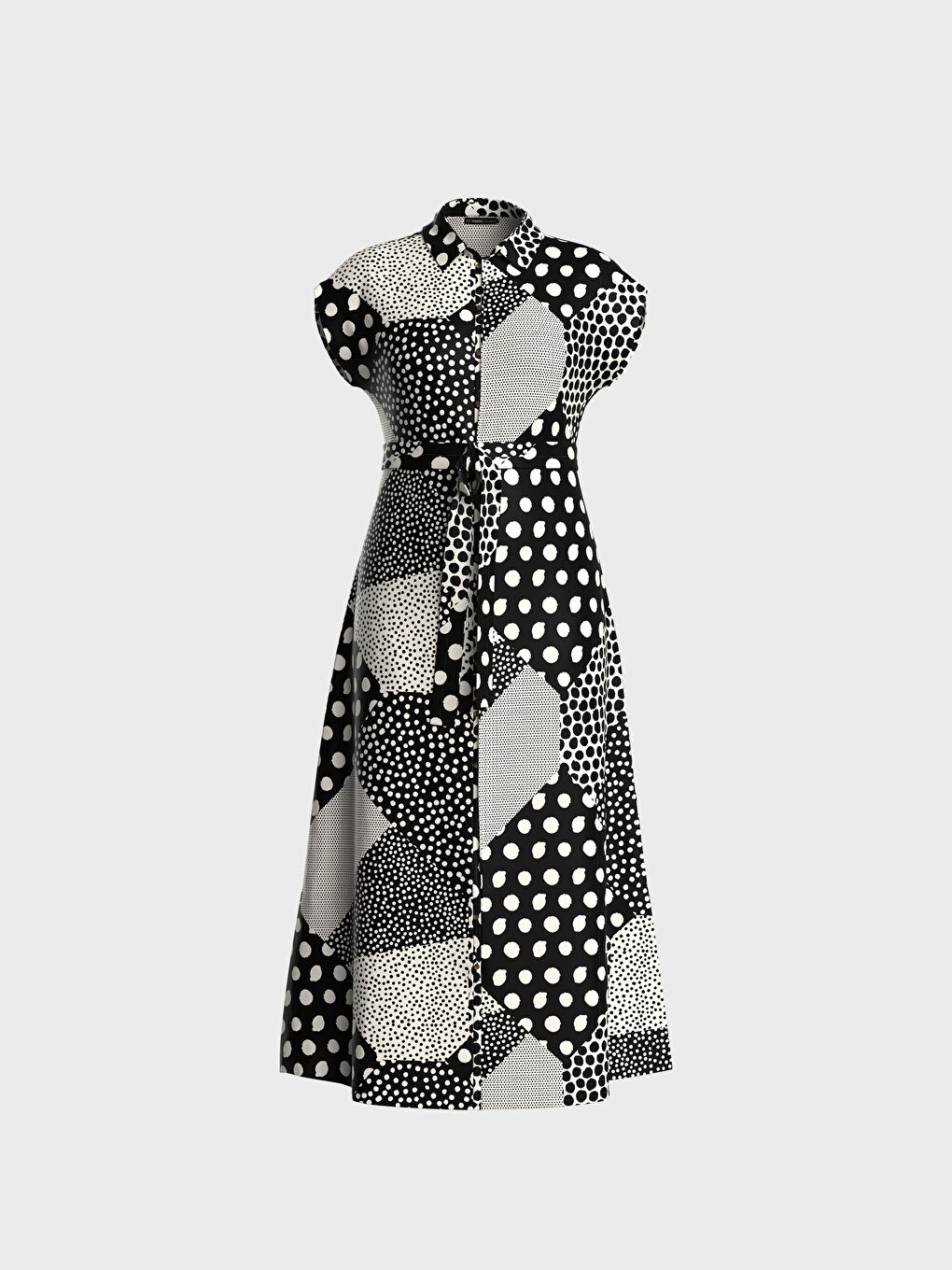 Gri Kuşaklı Desenli Gömlek Gömlek Elbise-1