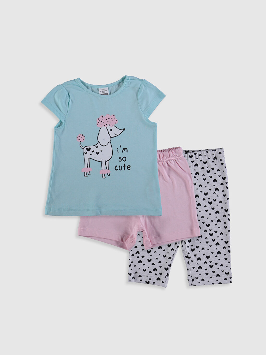 Turkuaz Kız Bebek Baskılı Pijama Takımı 3'lü