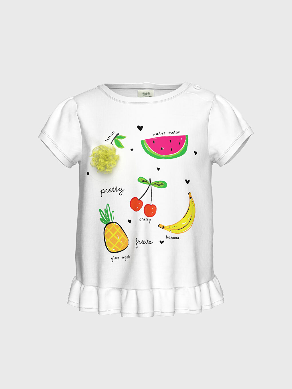 Ekru Bisiklet Yaka Kısa Kollu Kız Bebek Tişört-1